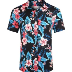 Sale OUKU Men's Floral Leaves Tropical Plants 2pcs Shirts Sets Summer Hawaiian Shirt Short Sleeve Short Pants Turndown Tropical Fashion Hawaiian Street Casual Hawaiian Print Summer Spring Black White Brown