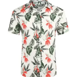 Sale OUKU Men's Floral Leaves Tropical Plants 2pcs Shirts Sets Summer Hawaiian Shirt Short Sleeve Short Pants Turndown Tropical Fashion Hawaiian Street Casual Hawaiian Print Summer Spring Black White Brown