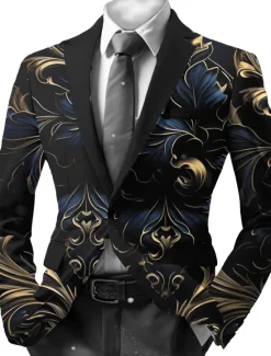 Outlet OUKU Men's Floral Long Sleeve Turndown Vintage Business Work Wear to work Going out Buttons Print Multi Pocket Gold
