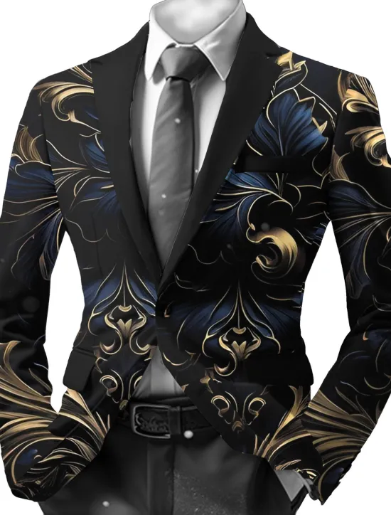 Outlet OUKU Men's Floral Long Sleeve Turndown Vintage Business Work Wear to work Going out Buttons Print Multi Pocket Gold