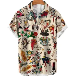 Discount OUKU Men's Floral Mermaid Pirate Shirt Summer Hawaiian Shirt Aloha Shirt Short Sleeves Shirt Turndown Vintage Tropical Fashion Street Casual Hawaiian Apricot Black Yellow S M L