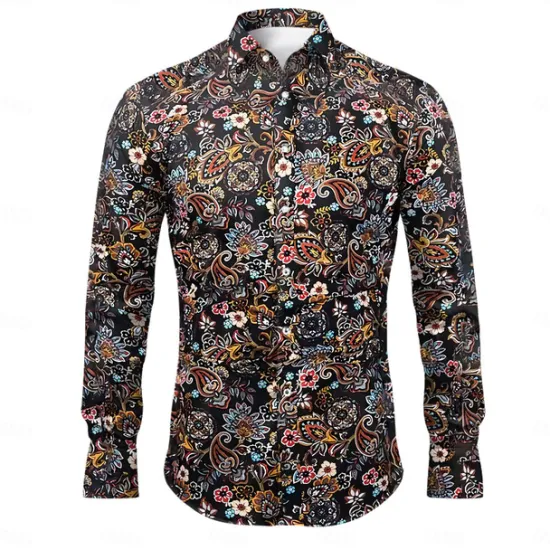 Clearance OUKU Men's Floral Paisley Shirt Boho Shirt Long Sleeve Sports Fashion Streetwear Outdoor Daily Fall & Winter Turndown Print Button-Down Black Red Purple Green