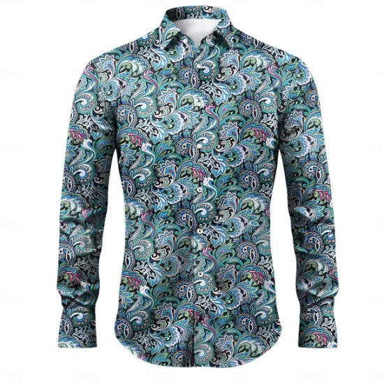 Clearance OUKU Men's Floral Paisley Shirt Boho Shirt Long Sleeve Sports Fashion Streetwear Outdoor Daily Fall & Winter Turndown Print Button-Down Black Red Purple Green