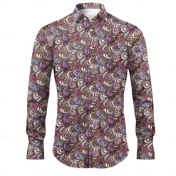 Clearance OUKU Men's Floral Paisley Shirt Boho Shirt Long Sleeve Sports Fashion Streetwear Outdoor Daily Fall & Winter Turndown Print Button-Down Black Red Purple Green