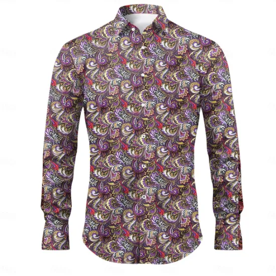 Clearance OUKU Men's Floral Paisley Shirt Boho Shirt Long Sleeve Sports Fashion Streetwear Outdoor Daily Fall & Winter Turndown Print Button-Down Black Red Purple Green
