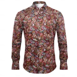 Clearance OUKU Men's Floral Paisley Shirt Boho Shirt Long Sleeve Sports Fashion Streetwear Outdoor Daily Fall & Winter Turndown Print Button-Down Black Red Purple Green