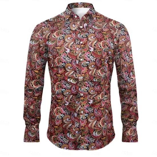 Clearance OUKU Men's Floral Paisley Shirt Boho Shirt Long Sleeve Sports Fashion Streetwear Outdoor Daily Fall & Winter Turndown Print Button-Down Black Red Purple Green