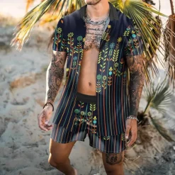 Clearance OUKU Men's Floral 2pcs Shirts Sets Summer Hawaiian Shirt Short Sleeve Short Pants Turndown Tropical Fashion Hawaiian Casual Holiday Beach Print Summer Spring Black White Yellow