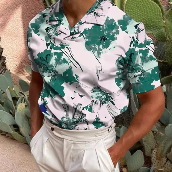 Hot OUKU Men's Floral Polo Shirts Golf Shirt Short Sleeve Shirt Turndown Casual Daily 3D Print White Yellow Red Blue Green 3D Print Print Clothing Apparel Fashion Designer Casual Breathable