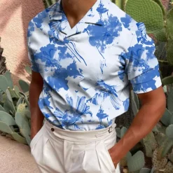 Hot OUKU Men's Floral Polo Shirts Golf Shirt Short Sleeve Shirt Turndown Casual Daily 3D Print White Yellow Red Blue Green 3D Print Print Clothing Apparel Fashion Designer Casual Breathable
