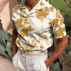 Hot OUKU Men's Floral Polo Shirts Golf Shirt Short Sleeve Shirt Turndown Casual Daily 3D Print White Yellow Red Blue Green 3D Print Print Clothing Apparel Fashion Designer Casual Breathable