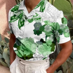 OUKU Men's Floral Polo Shirts Hawaiian Polo Shirts Golf Shirt Short Sleeve Shirt Turndown Casual Daily 3D Print Blue Purple Brown Green Print Button-Down Clothing Apparel Fashion Designer Casual Breathable