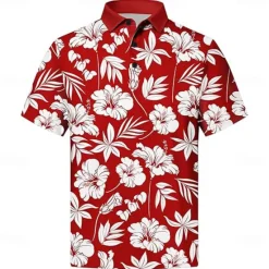 Online OUKU Men's Floral Polo Short Sleeve Polo Shirts Colla Shirts Casual School Outdoor Hawaiian Daily Wear 3D Print Summer Spring Fall Red
