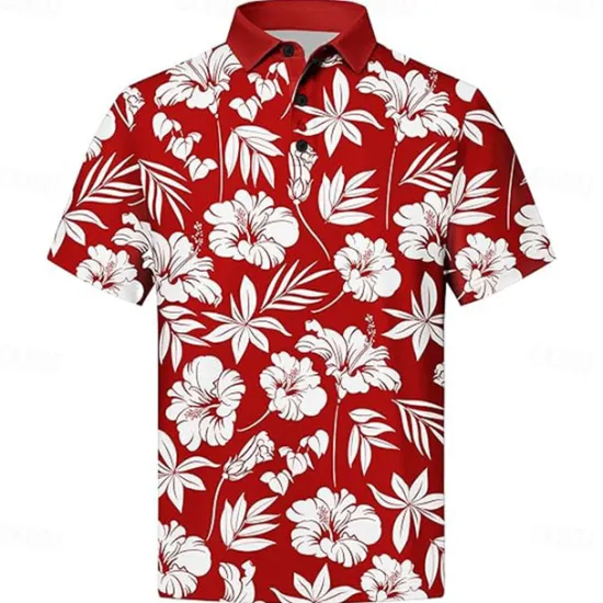 Online OUKU Men's Floral Polo Short Sleeve Polo Shirts Colla Shirts Casual School Outdoor Hawaiian Daily Wear 3D Print Summer Spring Fall Red