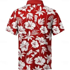 Online OUKU Men's Floral Polo Short Sleeve Polo Shirts Colla Shirts Casual School Outdoor Hawaiian Daily Wear 3D Print Summer Spring Fall Red