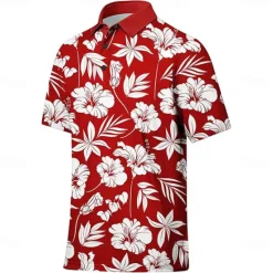 Online OUKU Men's Floral Polo Short Sleeve Polo Shirts Colla Shirts Casual School Outdoor Hawaiian Daily Wear 3D Print Summer Spring Fall Red