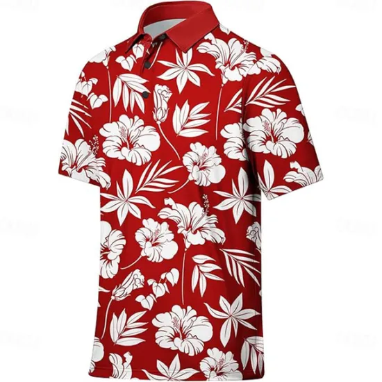 Online OUKU Men's Floral Polo Short Sleeve Polo Shirts Colla Shirts Casual School Outdoor Hawaiian Daily Wear 3D Print Summer Spring Fall Red