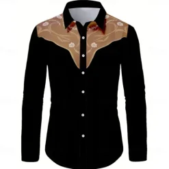 Hot OUKU Men's Floral Print Flowers Western Shirt Button Up Shirt Cowboy Shirt Long Sleeve Western Vintage Retro Outdoor Casual Summer Spring Fall Turndown 3D Print Collared Shirts Brown Khaki Gray