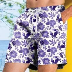 Sale OUKU Men's Floral Print Flowers Swim Trunks Swim Shorts Board Shorts Mid Waist Streetwear Hawaiian Vacation Side Pockets Mesh Lining Elastic Drawstring Waist Designer Clothing Apparel