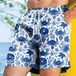 Sale OUKU Men's Floral Print Flowers Swim Trunks Swim Shorts Board Shorts Mid Waist Streetwear Hawaiian Vacation Side Pockets Mesh Lining Elastic Drawstring Waist Designer Clothing Apparel