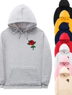New OUKU Men's Floral Print Long Sleeve Sweatshirts Hooded Vintage Cool Casual Winter Black White Yellow Clothing Apparel Designer Plus Size S M L XL 2XL 3XL