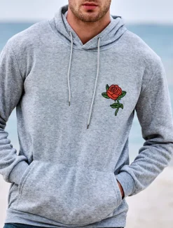New OUKU Men's Floral Print Long Sleeve Sweatshirts Hooded Vintage Cool Casual Winter Black White Yellow Clothing Apparel Designer Plus Size S M L XL 2XL 3XL