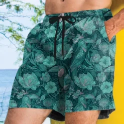 Online OUKU Men's Floral Print Tropical Plants Flowers Swim Trunks Swim Shorts Board Shorts Mid Waist Streetwear Hawaiian Vacation Side Pockets Mesh Lining Elastic Drawstring Waist Designer Clothing Apparel