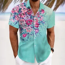 Best OUKU Men's Floral Print Tropical Flowers Shirt Summer Hawaiian Shirt Button Up Shirt Short Sleeve Hawaiian Resort Vacation Holiday Beach Wear Summer Spring Turndown 3D Print Collared Shirts Yellow Blue
