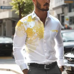Clearance OUKU Men's Floral Printed Shirts Long Sleeve Business Casual Wear to work Daily Wear Streetwear Spring & Summer Turndown Pocket Print Button-Down Yellow Blue