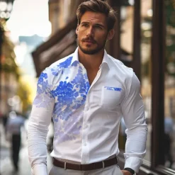 Clearance OUKU Men's Floral Printed Shirts Long Sleeve Business Casual Wear to work Daily Wear Streetwear Spring & Summer Turndown Pocket Print Button-Down Yellow Blue