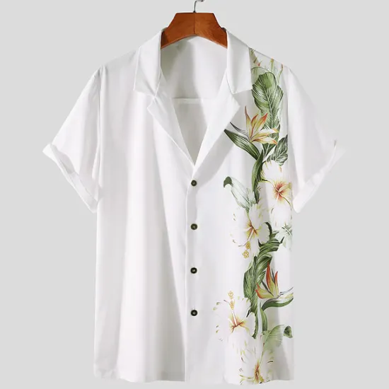 Discount OUKU Men's Floral Shirt Button Up Shirt Short Sleeve Tropical Fashion Hawaiian Casual Holiday Beach Summer Spring Turndown Print Button-Down Yellow Red Blue Purple Green