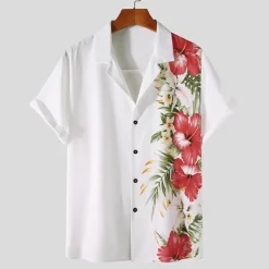 Discount OUKU Men's Floral Shirt Button Up Shirt Short Sleeve Tropical Fashion Hawaiian Casual Holiday Beach Summer Spring Turndown Print Button-Down Yellow Red Blue Purple Green