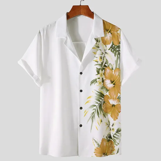 Discount OUKU Men's Floral Shirt Button Up Shirt Short Sleeve Tropical Fashion Hawaiian Casual Holiday Beach Summer Spring Turndown Print Button-Down Yellow Red Blue Purple Green