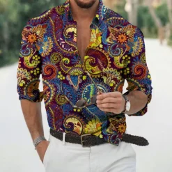 Online OUKU Men's Floral Shirt Button Up Shirt Long Sleeve Fashion Designer Casual Daily Holiday Going out Spring & Summer Turndown 3D Print Button-Down White Yellow Light Purple Purple