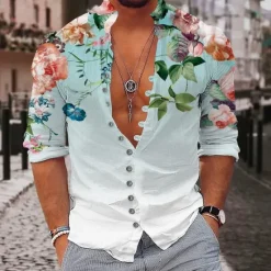 Discount OUKU Men's Floral Shirt Button Up Shirt Long Sleeve Fashion Streetwear Designer Outdoor Casual Daily Summer Spring Fall Stand Collar Print Yellow Pink Purple Green Gray