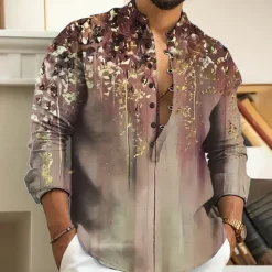 Outlet OUKU Men's Floral Shirt Button Up Shirt Long Sleeve Fashion Streetwear Designer Outdoor Casual Daily Summer Spring Fall Stand Collar Print Blue Purple Brown Green Gray