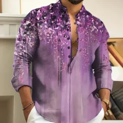 Outlet OUKU Men's Floral Shirt Button Up Shirt Long Sleeve Fashion Streetwear Designer Outdoor Casual Daily Summer Spring Fall Stand Collar Print Blue Purple Brown Green Gray