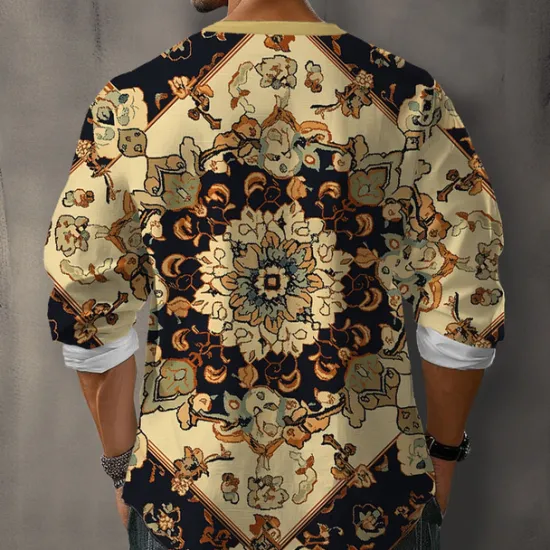 Discount OUKU Men's Floral Shirt Button Up Shirt Henley Shirt Long Sleeve Vintage Casual Vacation Daily Beach Wear Summer Spring Fall Collarless V Neck Buttons 3D Print Khaki