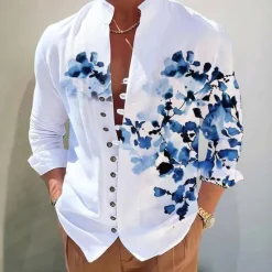 Sale OUKU Men's Floral Shirt Button Up Shirt Long Sleeve Fashion Designer Casual Vacation Daily Going out Fall Autumn / Fall Spring & Summer Stand Collar Print White+Red Black White Yellow Pink