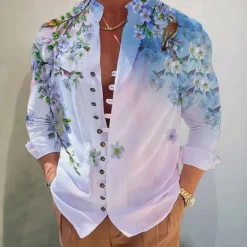 Sale OUKU Men's Floral Shirt Button Up Shirt Long Sleeve Fashion Designer Casual Vacation Daily Going out Fall Autumn / Fall Spring & Summer Stand Collar Print White+Red Black White Yellow Pink