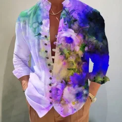 Sale OUKU Men's Floral Shirt Button Up Shirt Long Sleeve Fashion Designer Casual Vacation Daily Going out Fall Autumn / Fall Spring & Summer Stand Collar Print White+Red Black White Yellow Pink