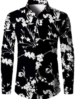 Outlet OUKU Men's Floral Shirt Button Up Shirt Long Sleeve Casual Daily Wear Going out Fall & Winter Turndown Print Button-Down Black Green