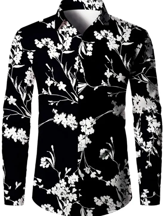 Outlet OUKU Men's Floral Shirt Button Up Shirt Long Sleeve Casual Daily Wear Going out Fall & Winter Turndown Print Button-Down Black Green
