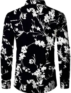 Outlet OUKU Men's Floral Shirt Button Up Shirt Long Sleeve Casual Daily Wear Going out Fall & Winter Turndown Print Button-Down Black Green