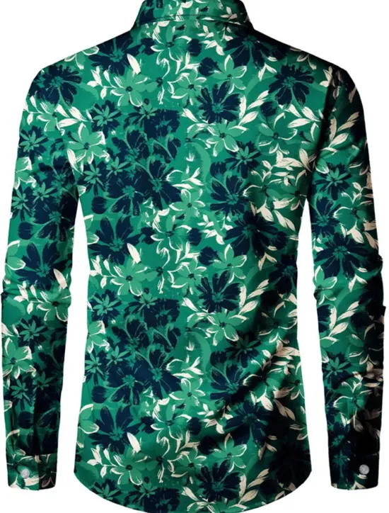 Outlet OUKU Men's Floral Shirt Button Up Shirt Long Sleeve Casual Daily Wear Going out Fall & Winter Turndown Print Button-Down Black Green