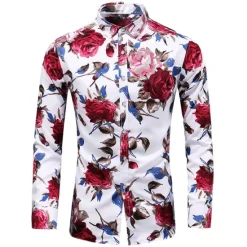 Clearance OUKU Men's Floral Shirt Button Up Shirt Long Sleeve Vintage Designer Basic Daily Holiday Spring & Fall Collar Print Black Red Blue