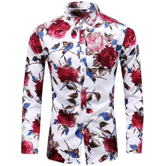 Clearance OUKU Men's Floral Shirt Button Up Shirt Long Sleeve Vintage Designer Basic Daily Holiday Spring & Fall Collar Print Black Red Blue