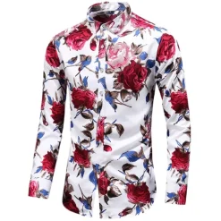 Clearance OUKU Men's Floral Shirt Button Up Shirt Long Sleeve Vintage Designer Basic Daily Holiday Spring & Fall Collar Print Black Red Blue