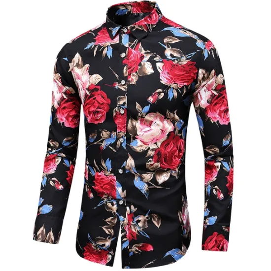 Clearance OUKU Men's Floral Shirt Button Up Shirt Long Sleeve Vintage Designer Basic Daily Holiday Spring & Fall Collar Print Black Red Blue