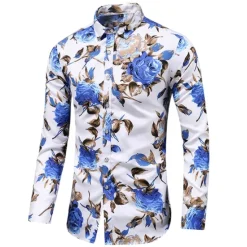 Clearance OUKU Men's Floral Shirt Button Up Shirt Long Sleeve Vintage Designer Basic Daily Holiday Spring & Fall Collar Print Black Red Blue